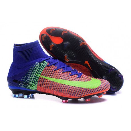 red and blue soccer cleats