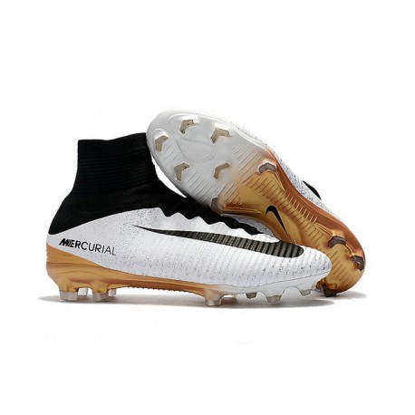 New Soccer Shoes Shoes Nike Mercurial Superfly V White Gold Black