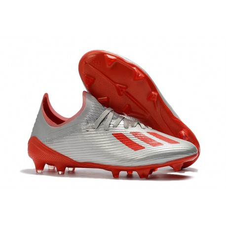 adidas Men's X 19.1 FG Soccer Cleats Silver Metallic Hi-Res-Red White